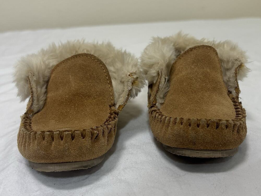 Minnetonka Toddlers Size 7 Charley Tan Brown Leather Moccasin Slippers Comfy